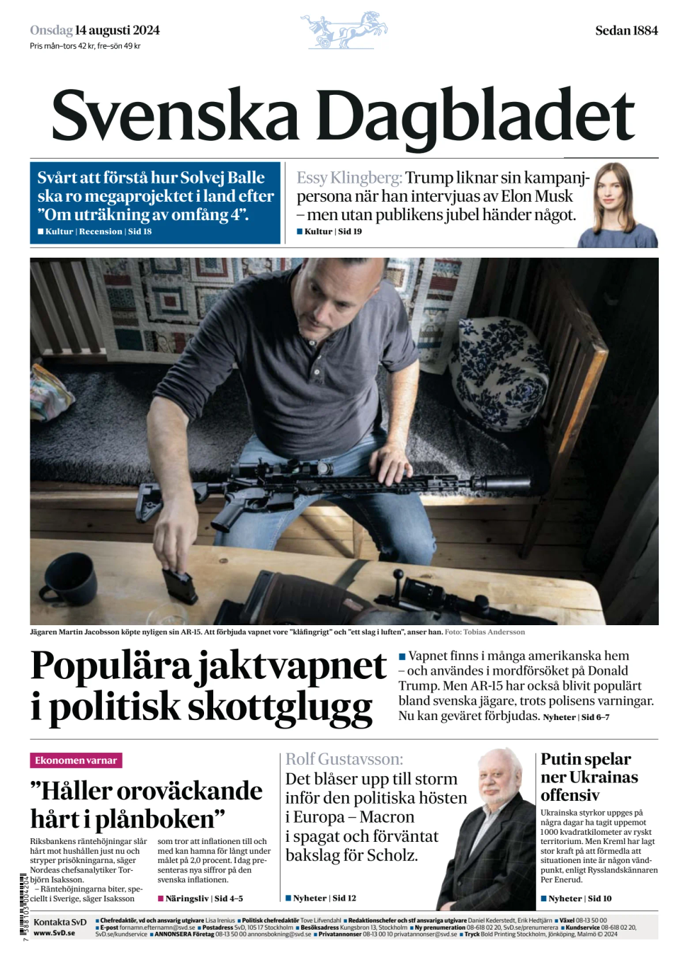 Prima-pagina-Svenska Dagbladet-edizione-di-oggi-20240814